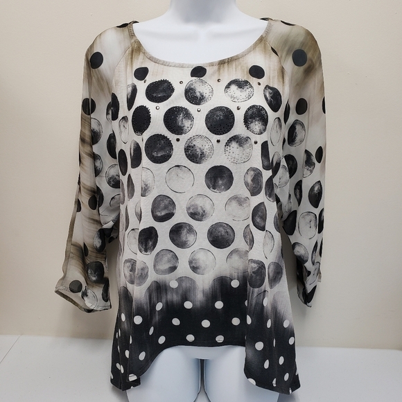 B.L.E.U. Circle Moons Top Size Large BLEU - Picture 1 of 6